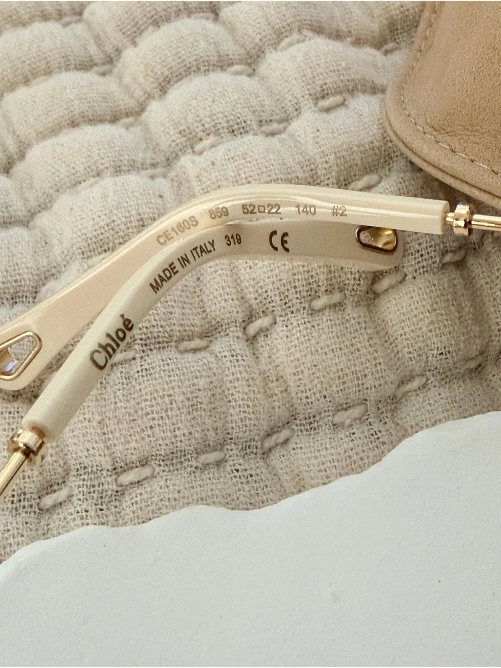 Chloe White Glitter Octagonal Sunglasses with Gold Temples